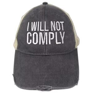 Adams Trucker Hat Gray Beige One Size I WILL NOT COMPLY Embroidered Snapback